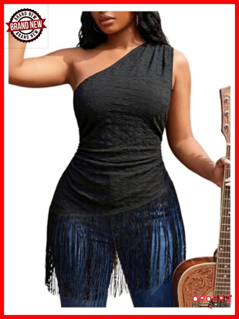 Plus Size Fringe One Shoulder Tank Top Ruched Sleeveless Western Concert Outfit
